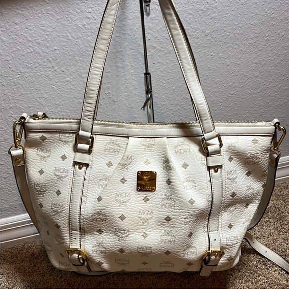 MCM White Tote Bag with Gold Accents